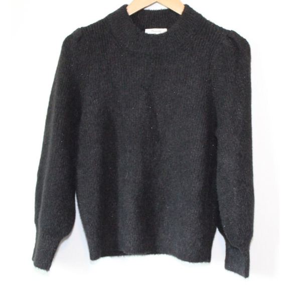 Madewell Eaton Puff Sleeve Pullover Sweater Black Women's Size Medium H13972 - Picture 2 of 12